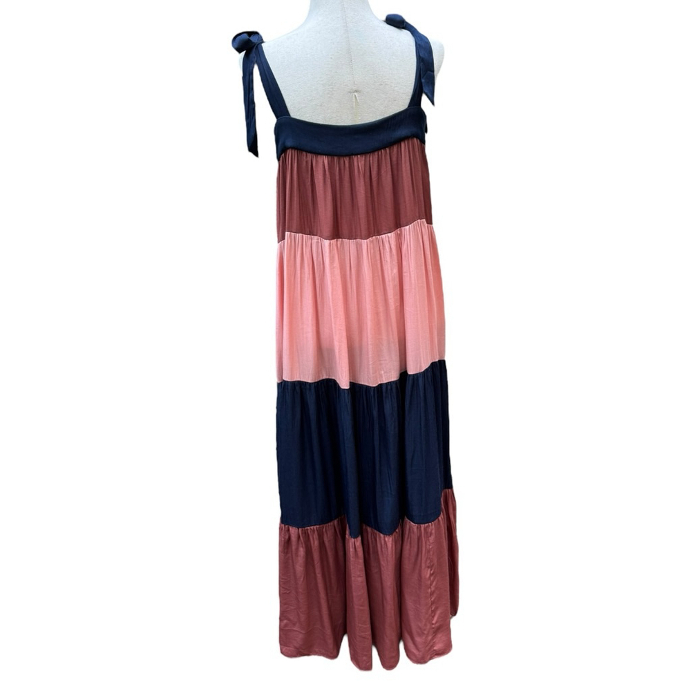 FRNCH Paris Tiered Maxi Dress M Tie Strap Colorblock Boho Viscose Summer Beach - Picture 8 of 14
